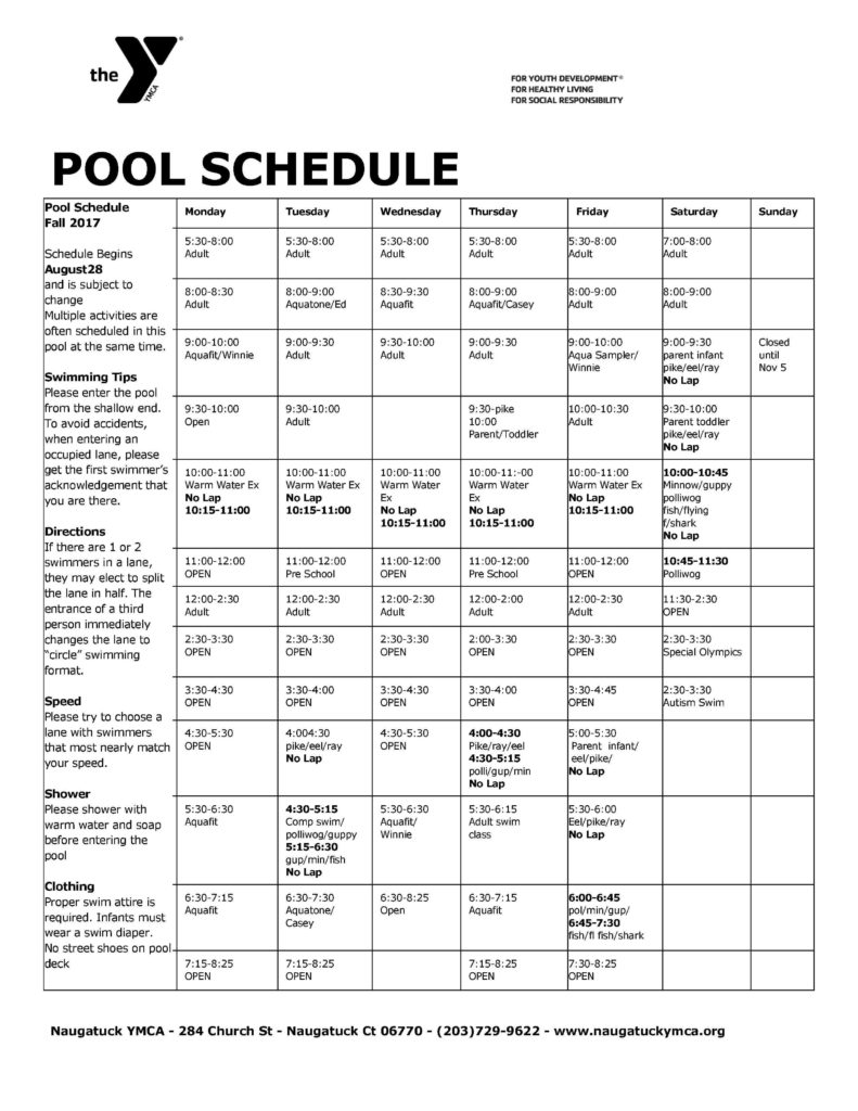 family ymca pool schedule